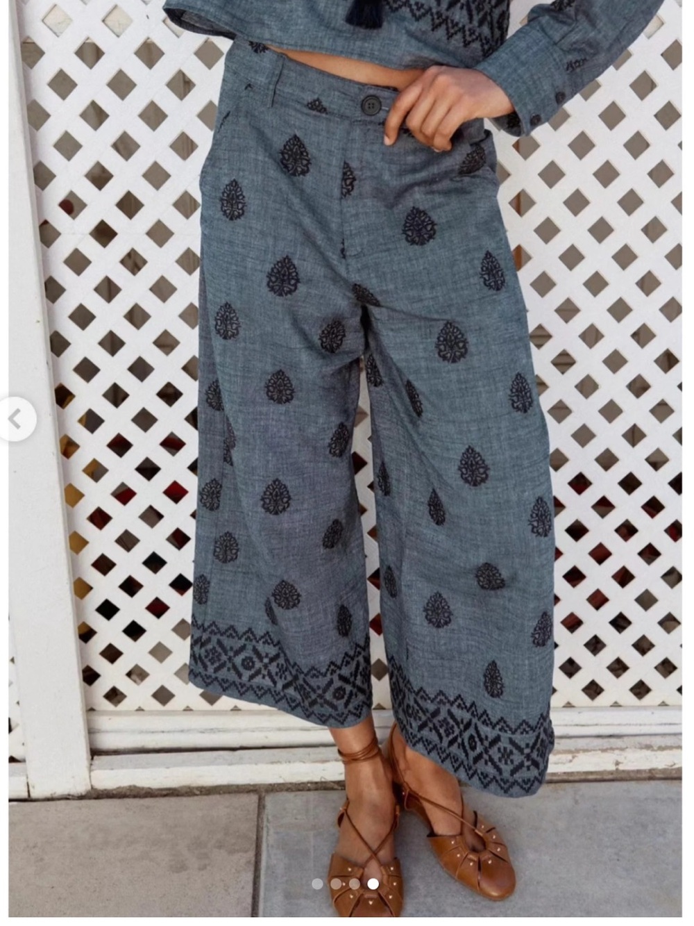 NWT Zara Embroidered Wide Leg Cropped Trousers - S